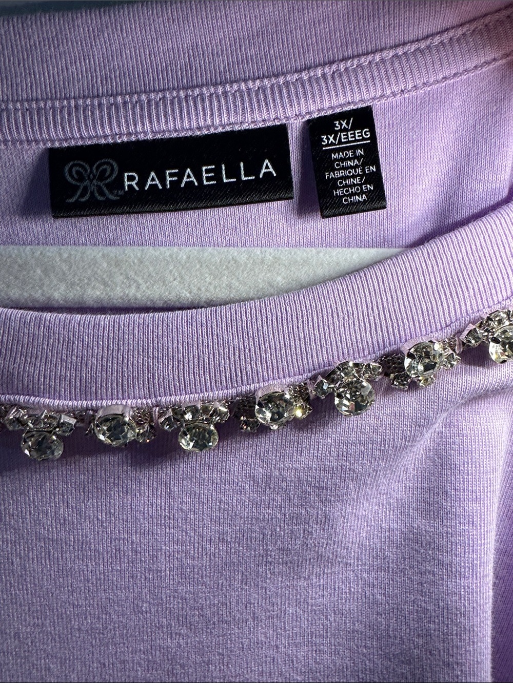 Rafaella Plus Size Embellished Crewneck Long-Sleeve Top - Lilac (Size 3X) - Picture 4 of 11